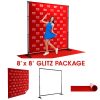 8' x 8' Glitz package includes backdrop, telescoping stand and red carpet.