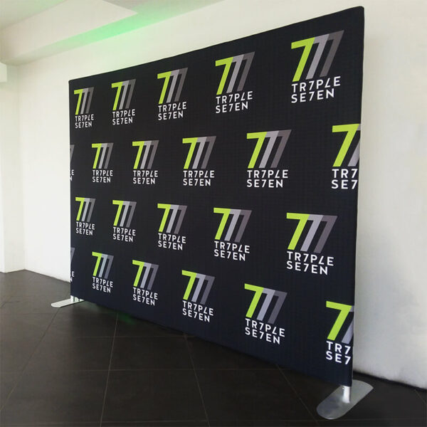 An 8 by 10 foot fabric stretch display for TR7PLE SE7EN