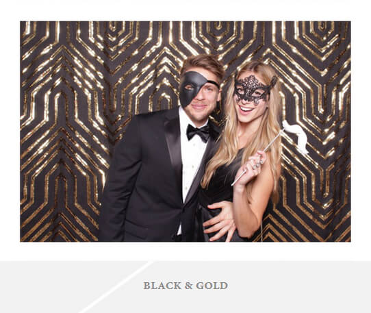 A simple photo backdrop with black and gold sequins