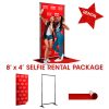8' x 4' Selfie Rental package includes: Backdrop, telescoping stand and red carpet.