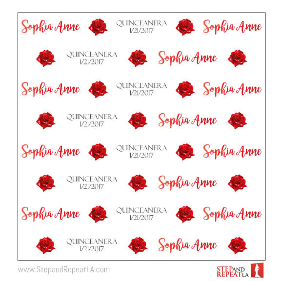 Quinceanera step and repeat design with roses for Sophia Anne