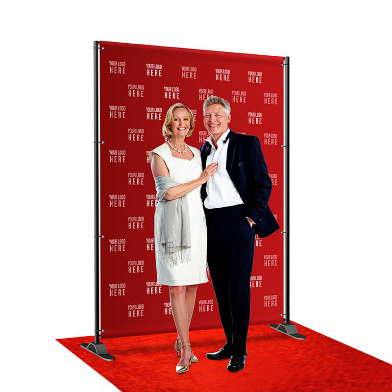 A 6 by 8 foot step and repeat with telescoping stand