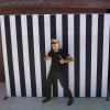 Black striped double sided fabric stretch display