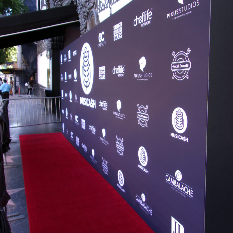 An excellent 8 by 20 foot media wall for the Musicash launch party