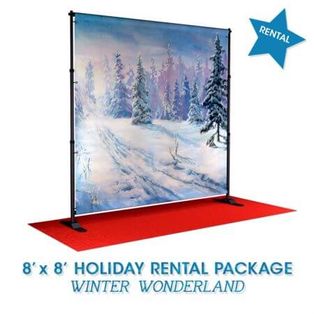 Rent a holiday-themed backdrop! It comes with a backdrop, stand and red carpet.