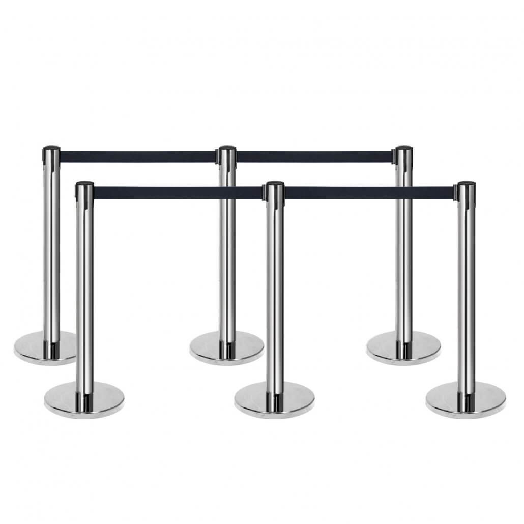 ComeAlong Industries CC-BP-BSS-85BK2 Pack of 2 Poles Black ComeAlong Crowd Control Stanchion Matte Stainless Pole with 8.5 Heavy Duty Nylon Belt 