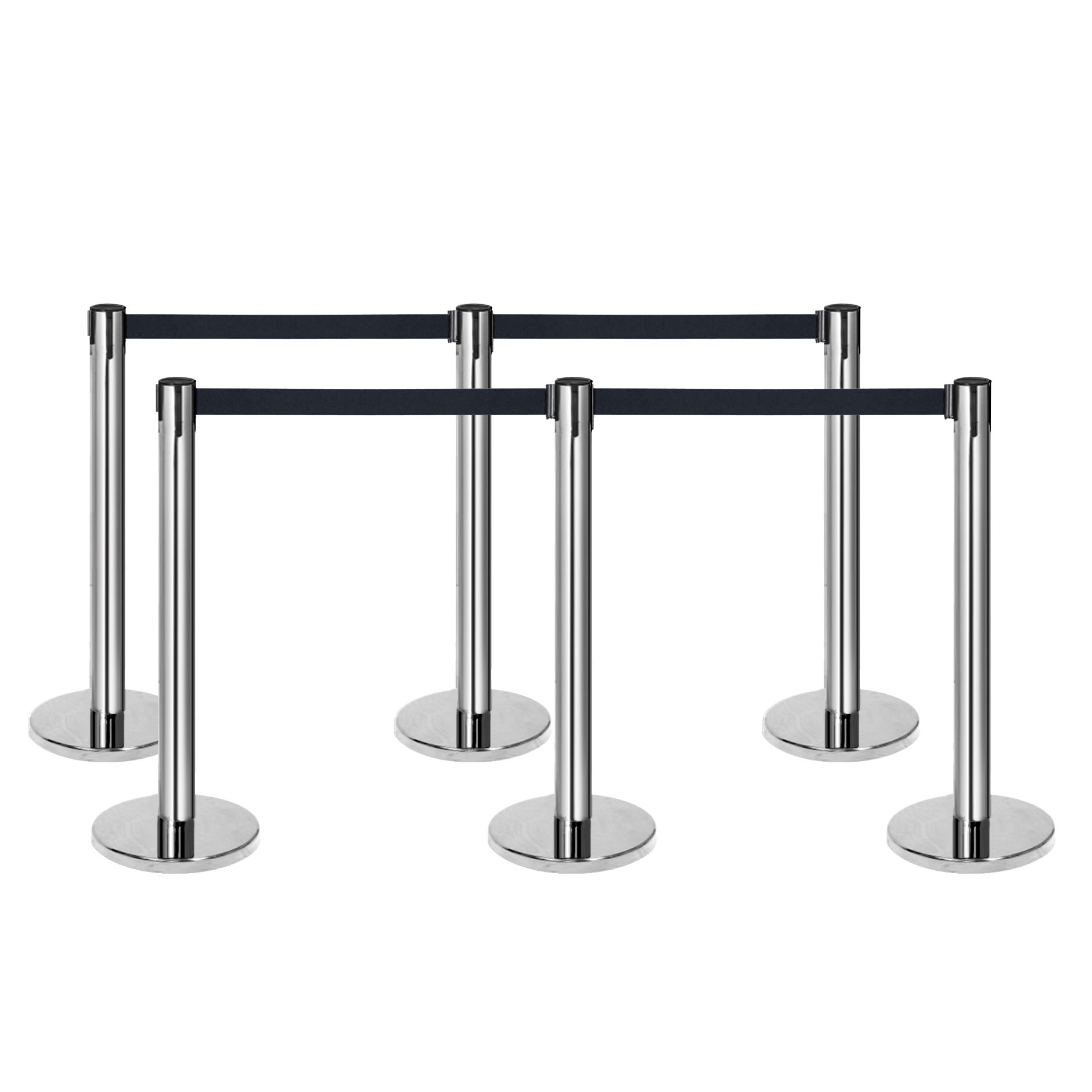 Set of Two Tensator Retractable Barrier Posts S/Steel Stanchions 7'6" Strap 